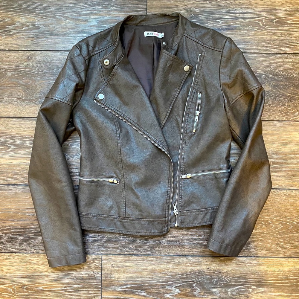 JustFab faux leather taupe jacket